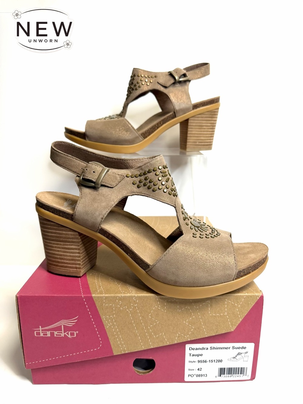 NEW Dansko Deandra Shimmer Suede Taupe Heel Size EU 42 in Original Box